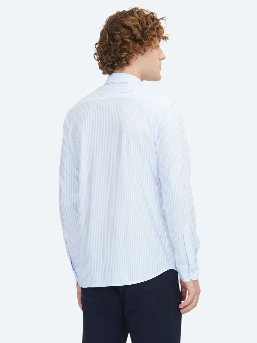 Blue Striped Regular Fit Knitting Sport Cotton Blended Shirt - 6