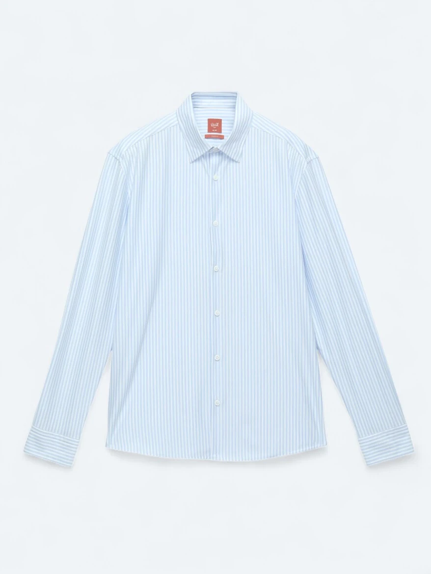 Blue Striped Regular Fit Knitting Sport Cotton Blended Shirt - 7