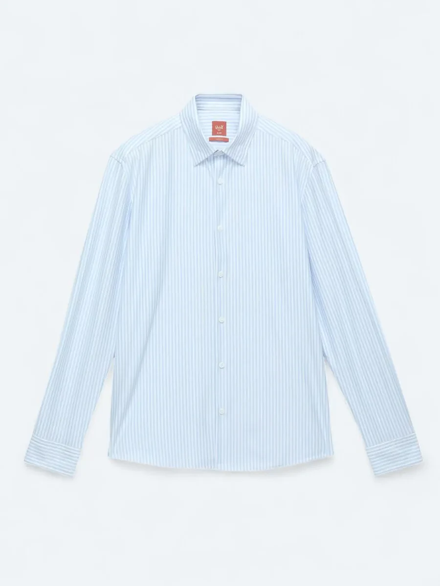 Blue Striped Regular Fit Knitting Sport Cotton Blended Shirt - 7