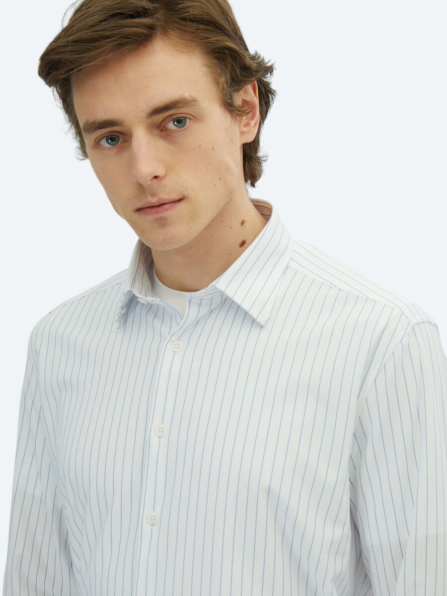 Blue Striped Regular Fit Long Knitting Casual Cotton Blended Shirt - 3