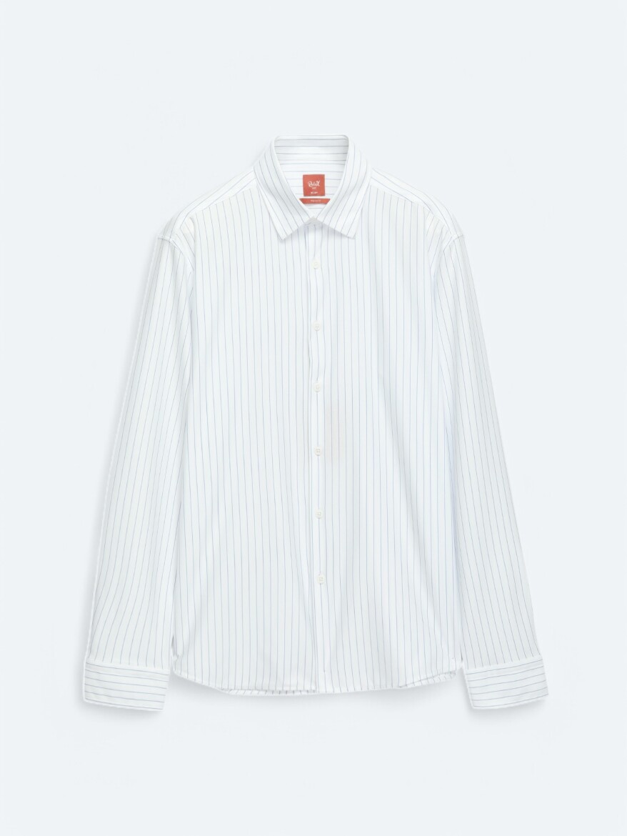 Blue Striped Regular Fit Long Knitting Casual Cotton Blended Shirt - 5