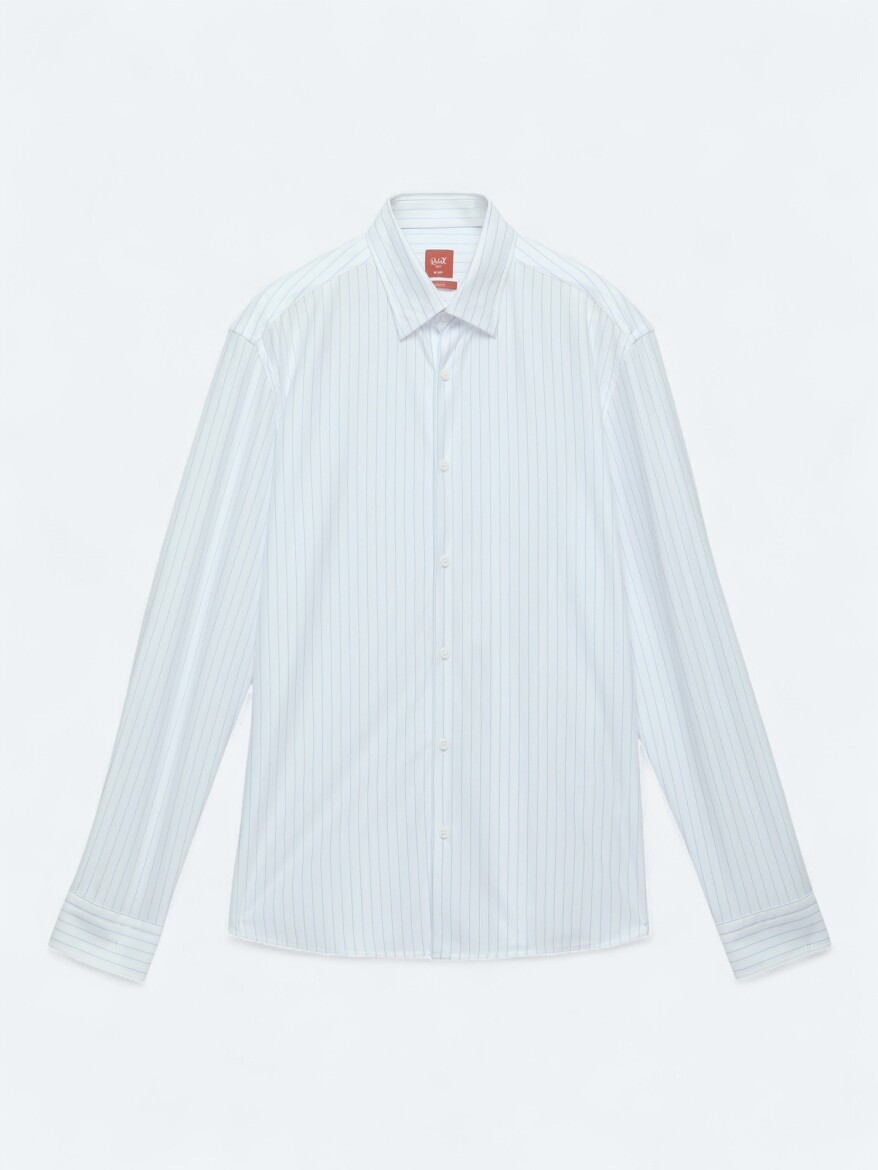 Blue Striped Regular Fit Long Knitting Sport Cotton Blended Shirt - 6