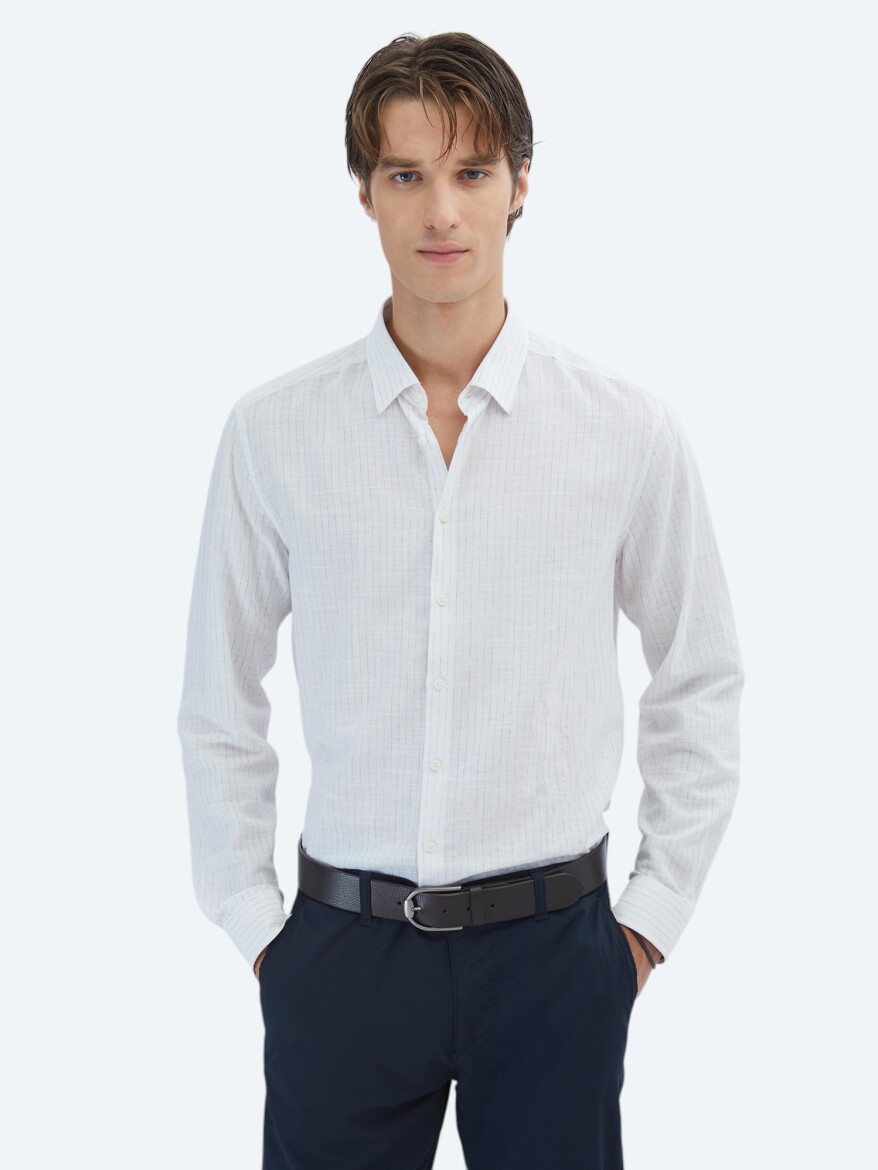 Blue Striped Regular Fit Long Weaving Casual 100% Cotton Shirt 