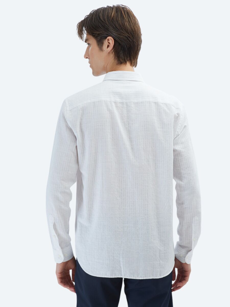 Blue Striped Regular Fit Long Weaving Casual 100% Cotton Shirt - 6