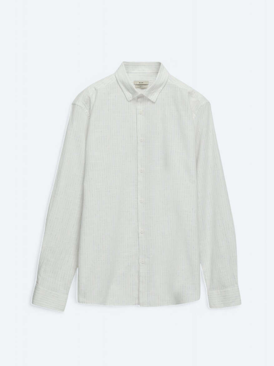 Blue Striped Regular Fit Long Weaving Casual 100% Cotton Shirt - 7