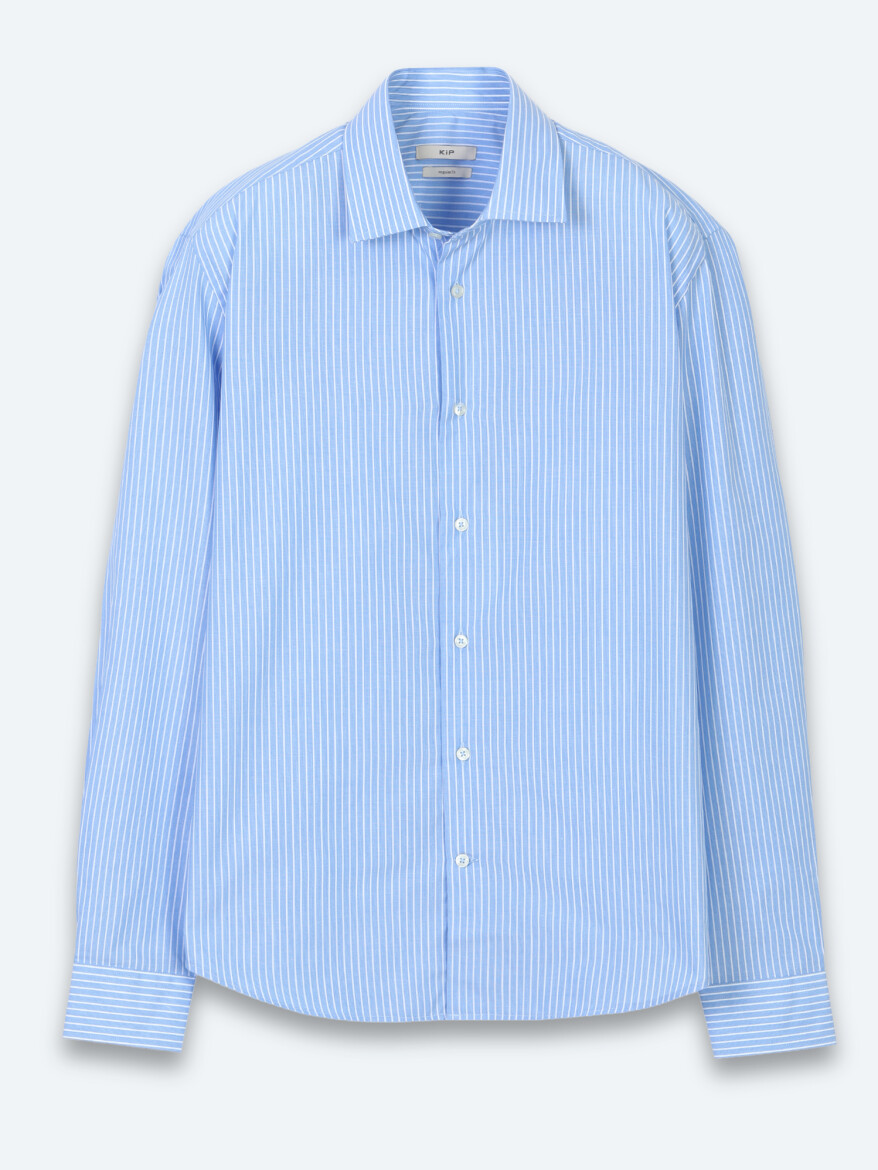 Blue Striped Regular Fit Long Weaving Casual Cotton Blended Shirt - 6