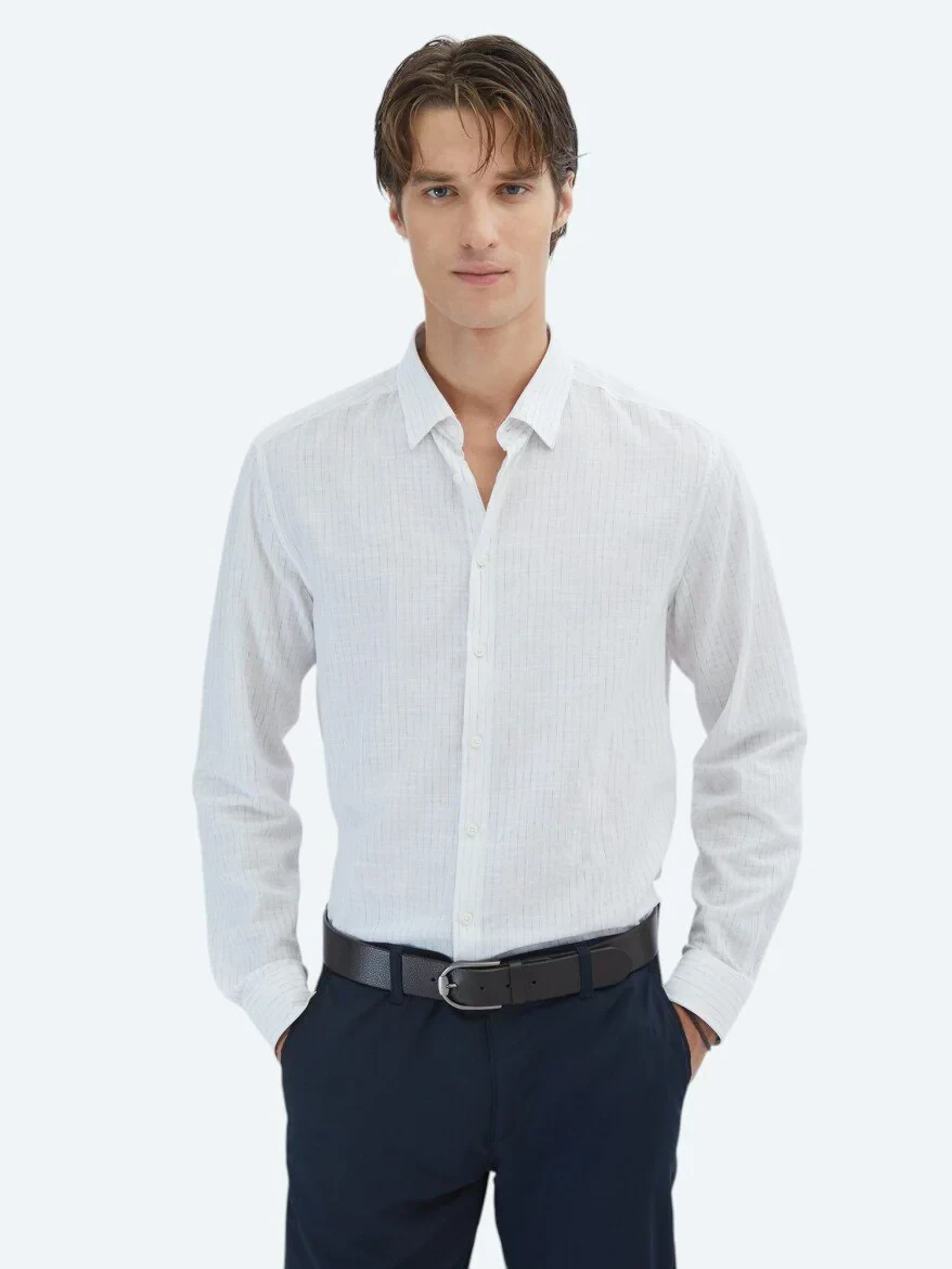 Blue Striped Regular Fit Weaving Casual 100% Cotton Shirt - 1