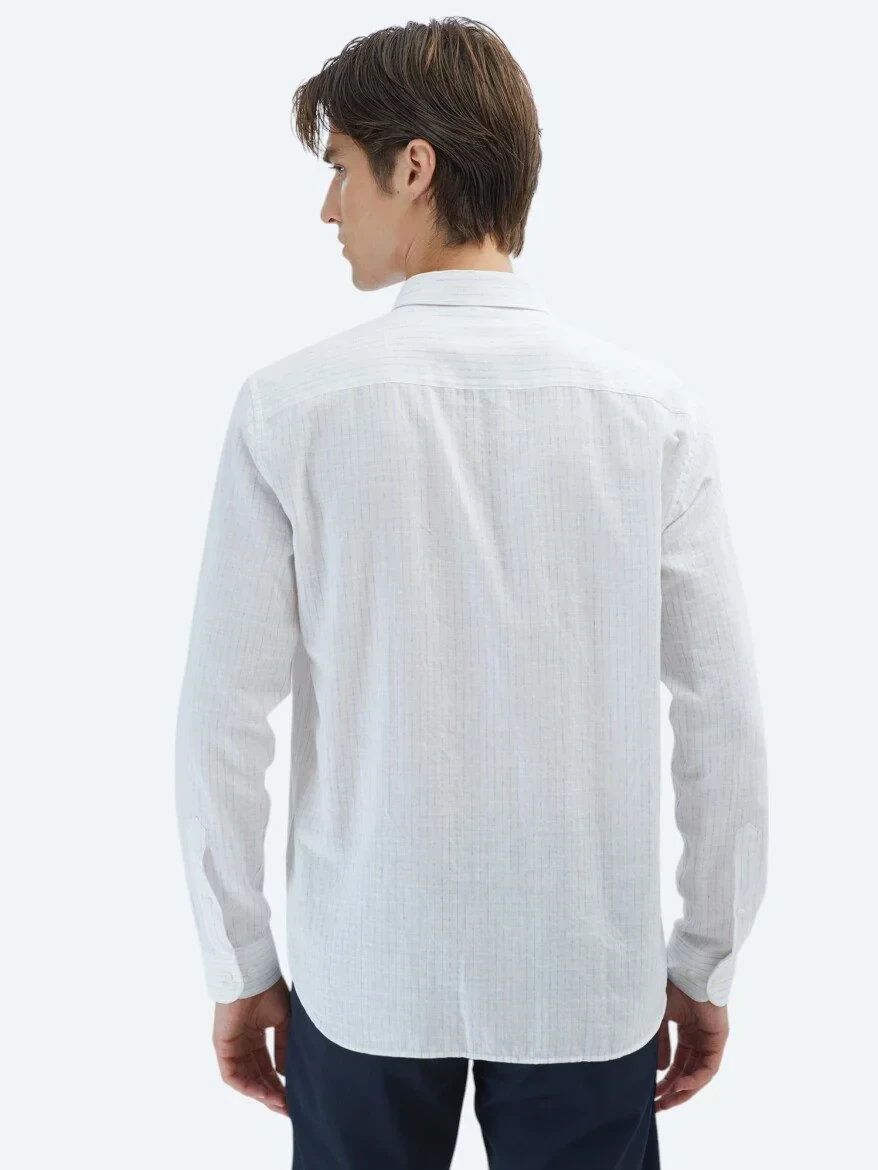 Blue Striped Regular Fit Weaving Casual 100% Cotton Shirt - 6