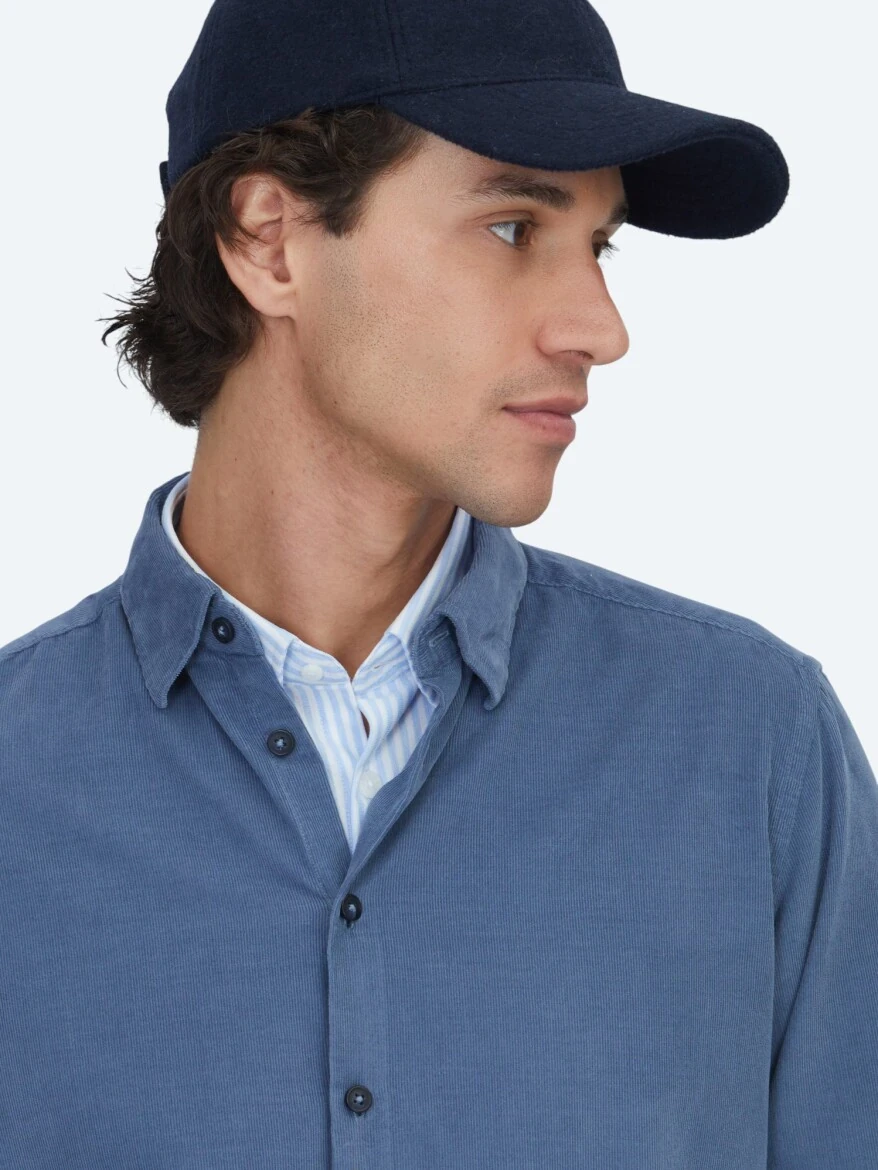 Blue Striped Regular Fit Weaving Casual 100% Cotton Shirt 