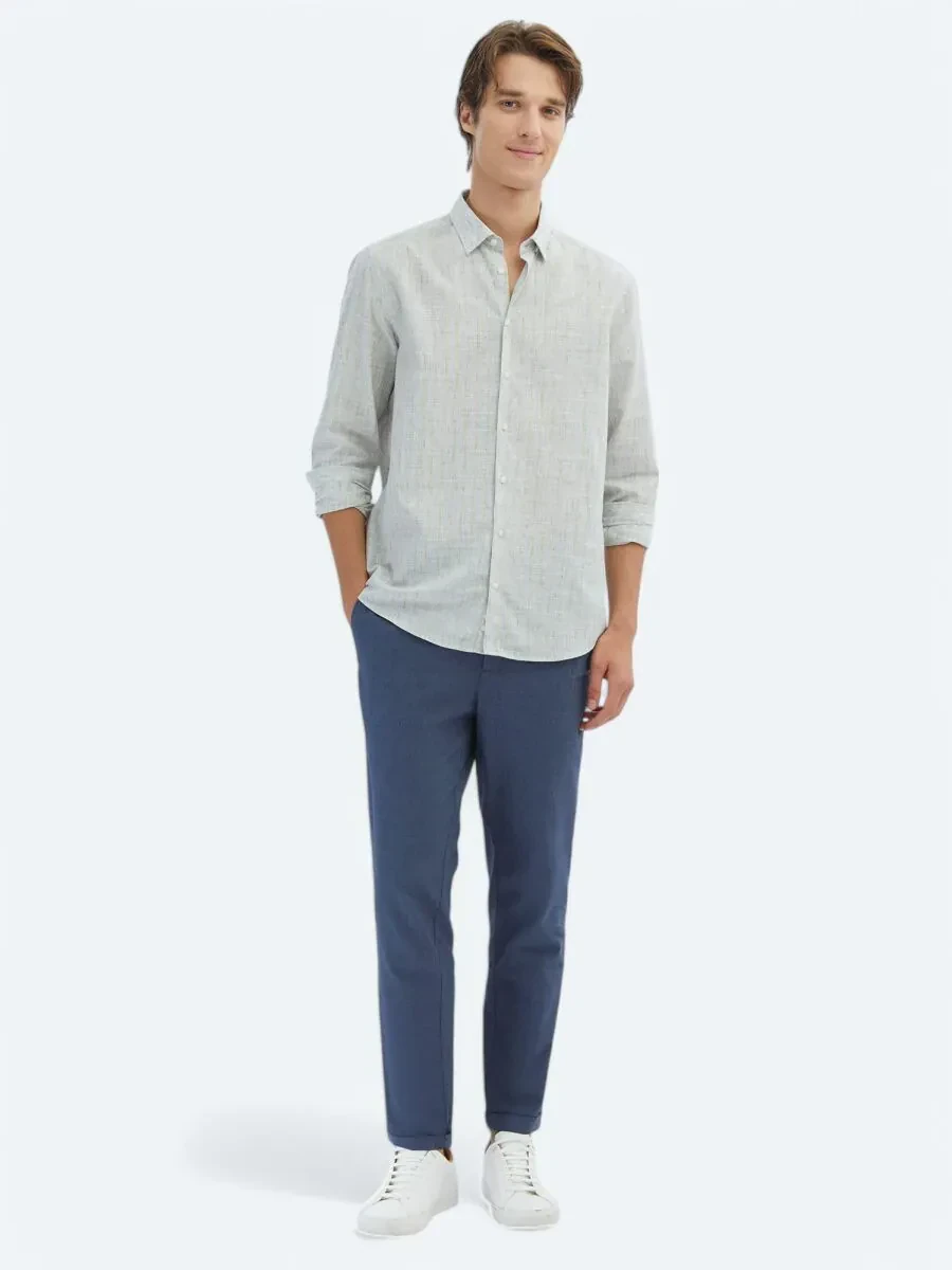 Blue Striped Regular Fit Weaving Casual Cotton Blended Shirt - 2