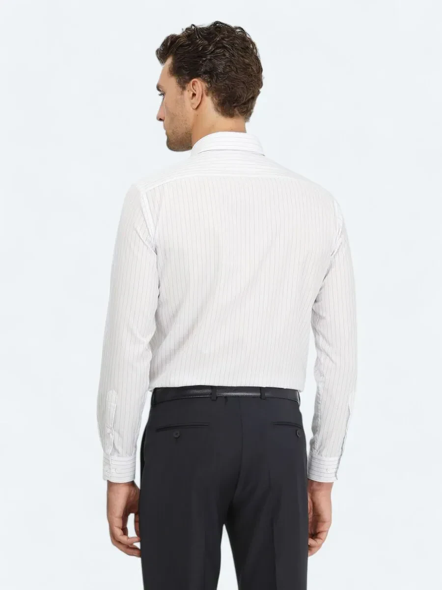 Blue Striped Regular Fit Weaving Classical Cotton Blended Shirt - 5