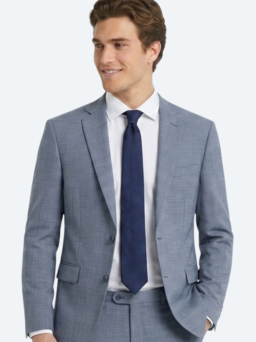 Blue Striped Regular Fit Wool Blended Suit - 3