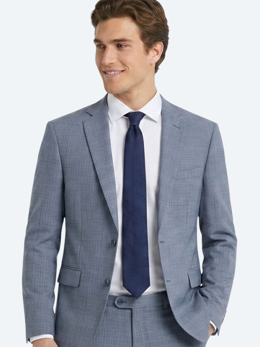 Blue Striped Regular Fit Wool Blended Suit - 3