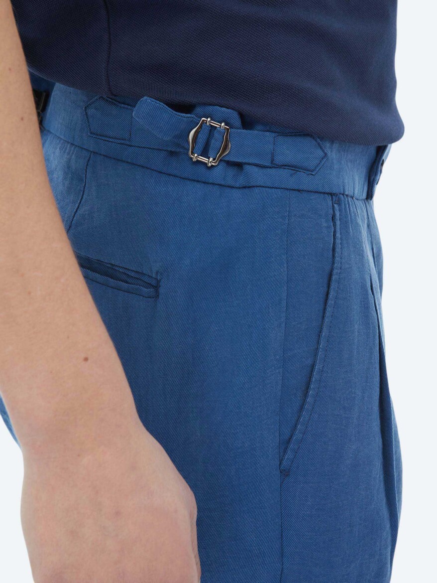 Blue Weaving Carrot Fit Casual Bermuda - 4