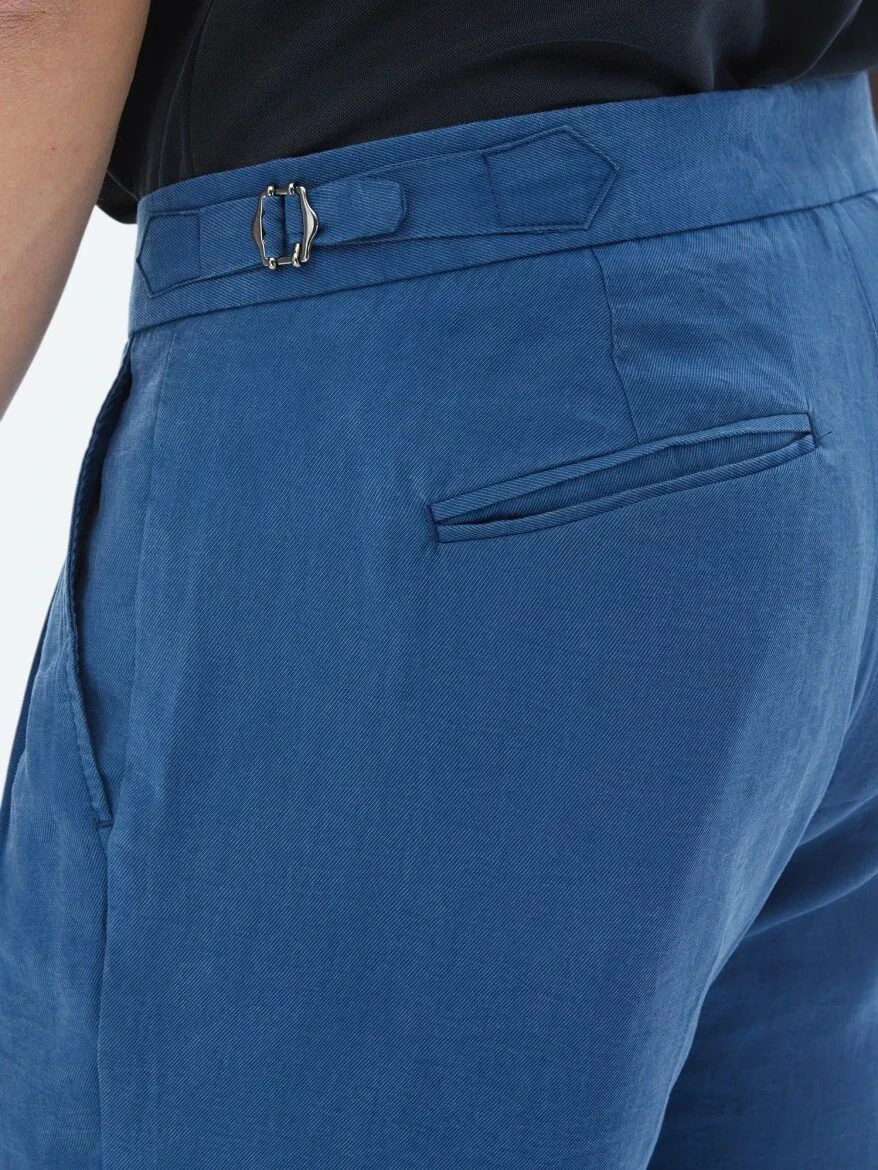 Blue Weaving Carrot Fit Casual Trousers - 5