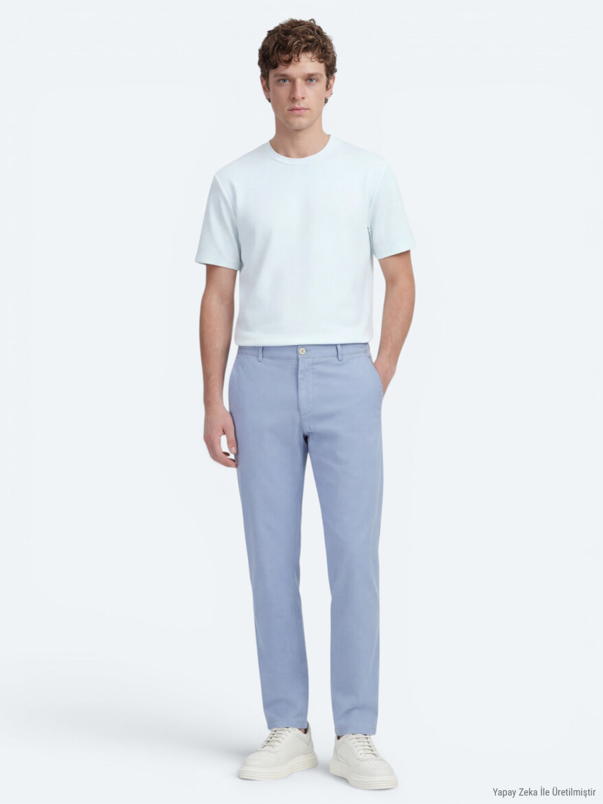 Blue Weaving Jogging Fit Casual Cotton Blended Trousers - KİP