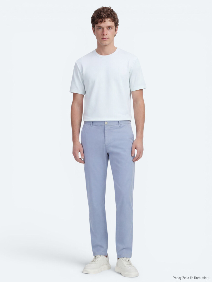 Blue Weaving Jogging Fit Casual Cotton Blended Trousers - KİP