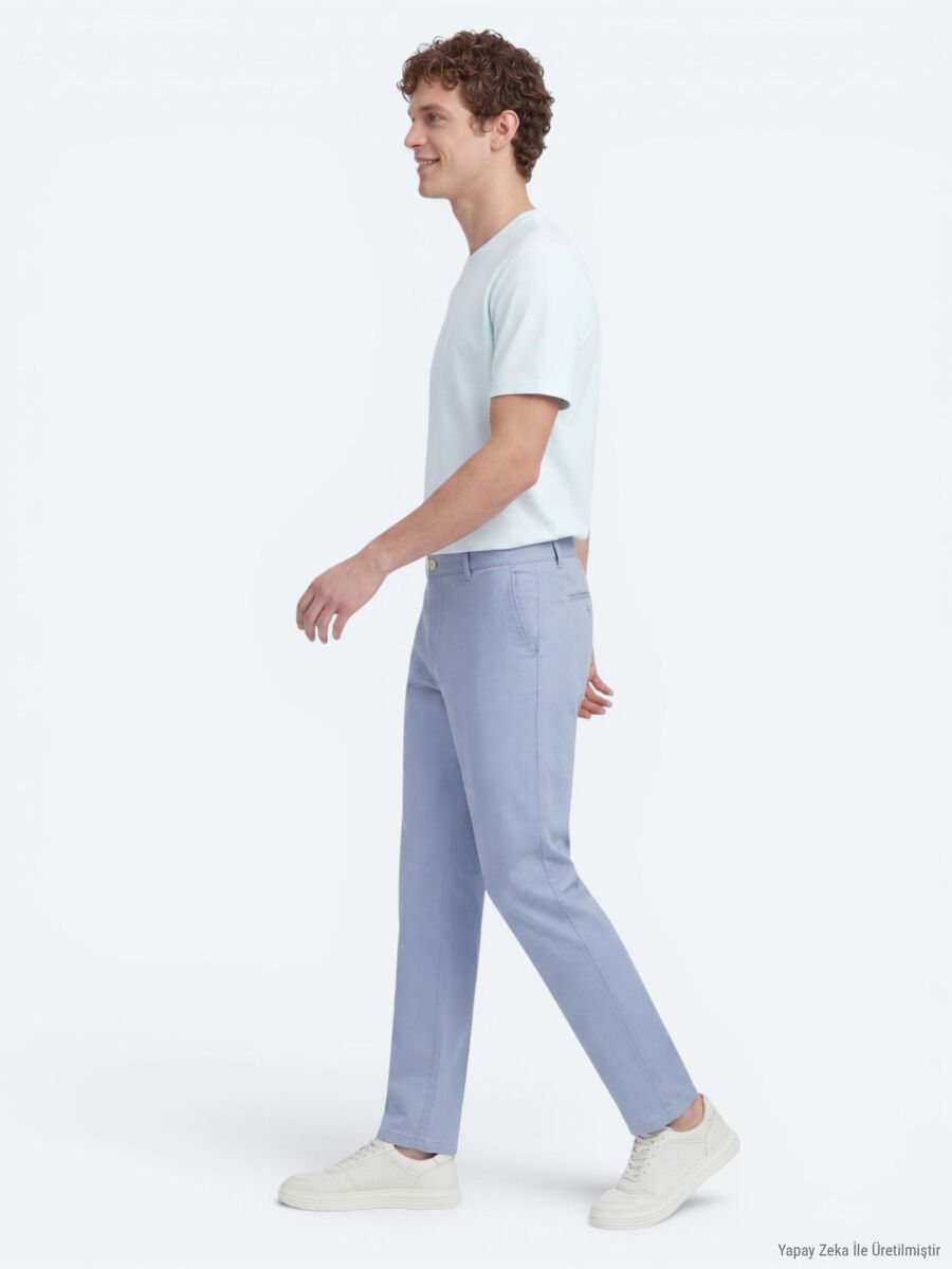 Blue Weaving Jogging Fit Casual Cotton Blended Trousers - 4