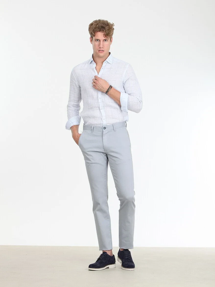 Blue Weaving Regular Fit Casual Cotton Blended Trousers - 2