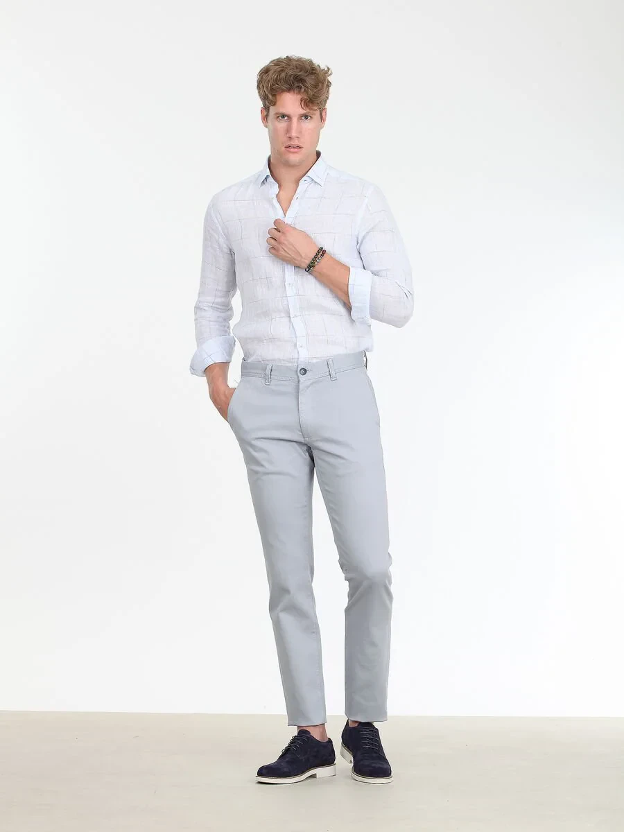 Blue Weaving Regular Fit Casual Cotton Blended Trousers - 2