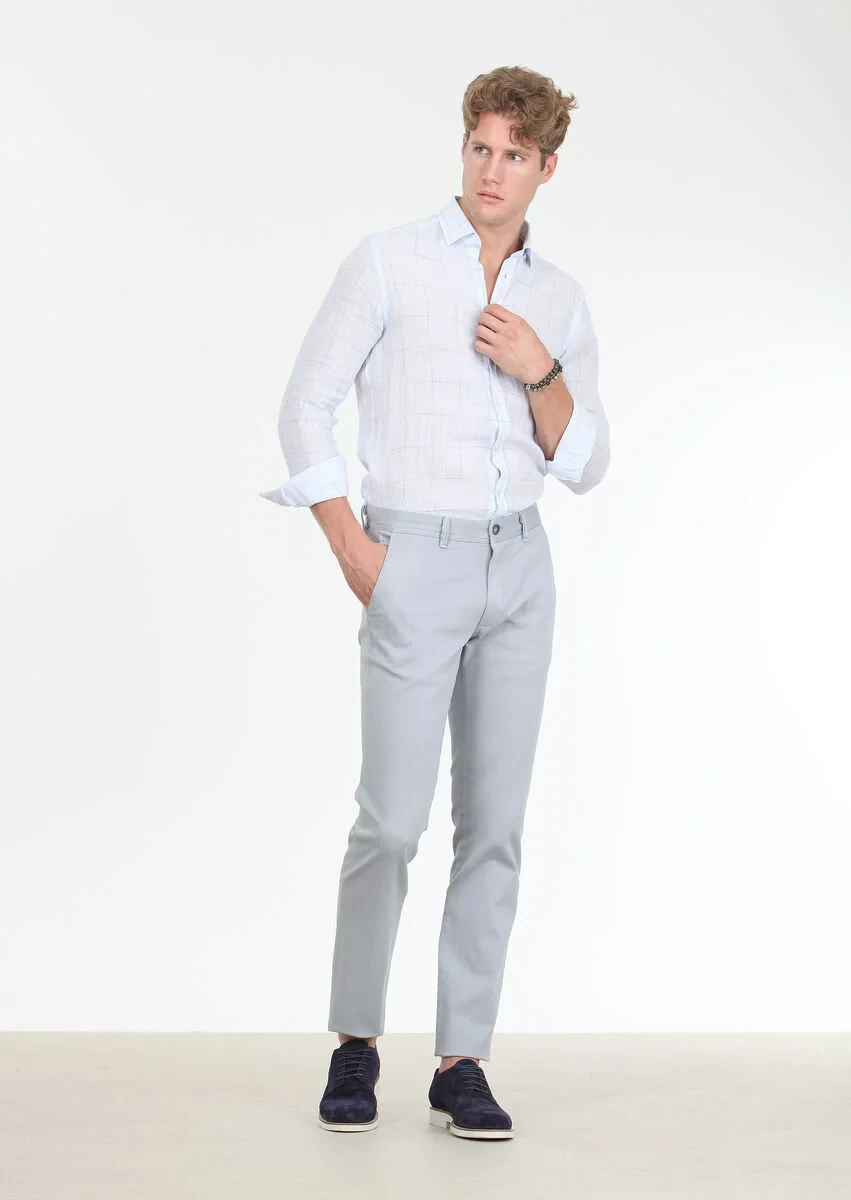 Blue Weaving Regular Fit Casual Cotton Blended Trousers - 3