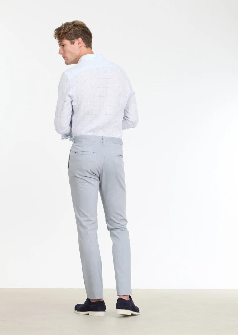 Blue Weaving Regular Fit Casual Cotton Blended Trousers - 4