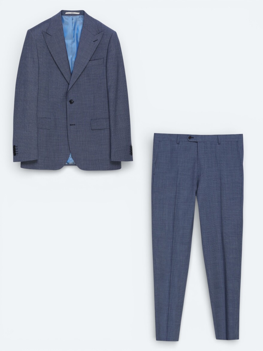 Blue Wool Blended Suit - 1