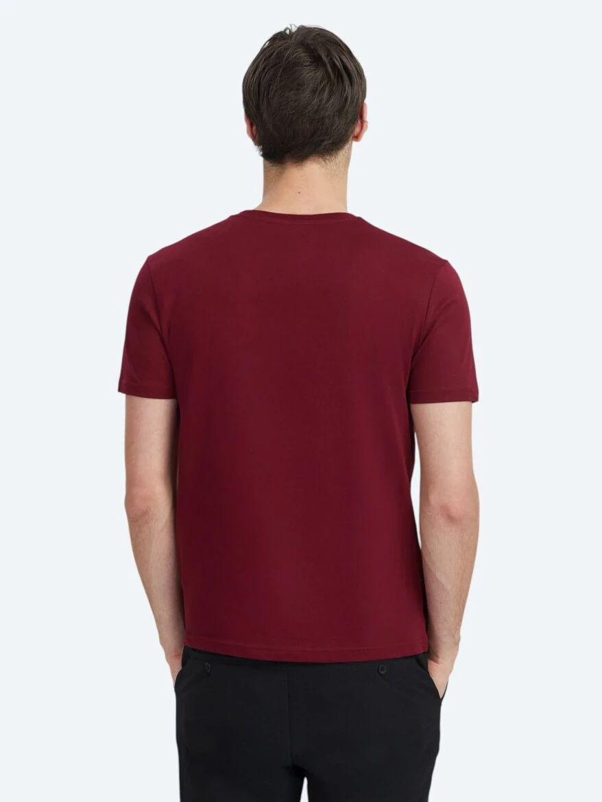 Bordo Baskılı Bisiklet Yaka %100 Pamuk T-Shirt 