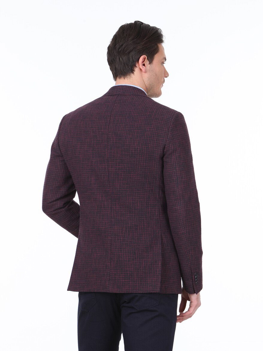 Bordo Desenli Modern Fit Pamuk Karışımlı Ceket - 4