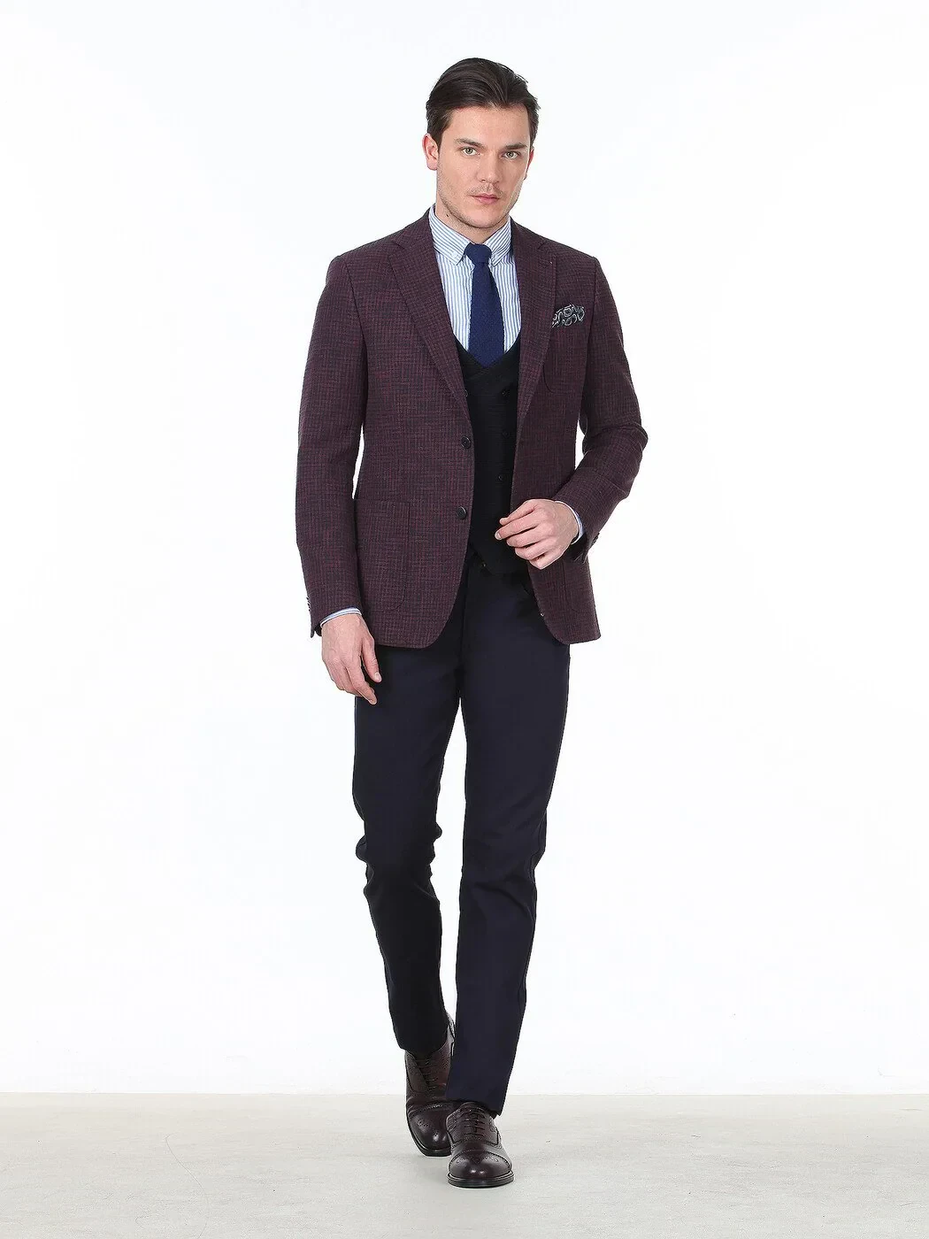 Bordo Desenli Modern Fit Pamuk Karışımlı Ceket - 3