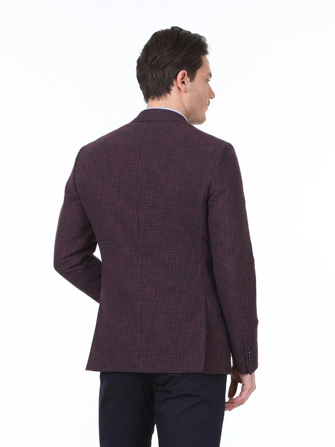 Bordo Desenli Modern Fit Pamuk Karışımlı Ceket - 4