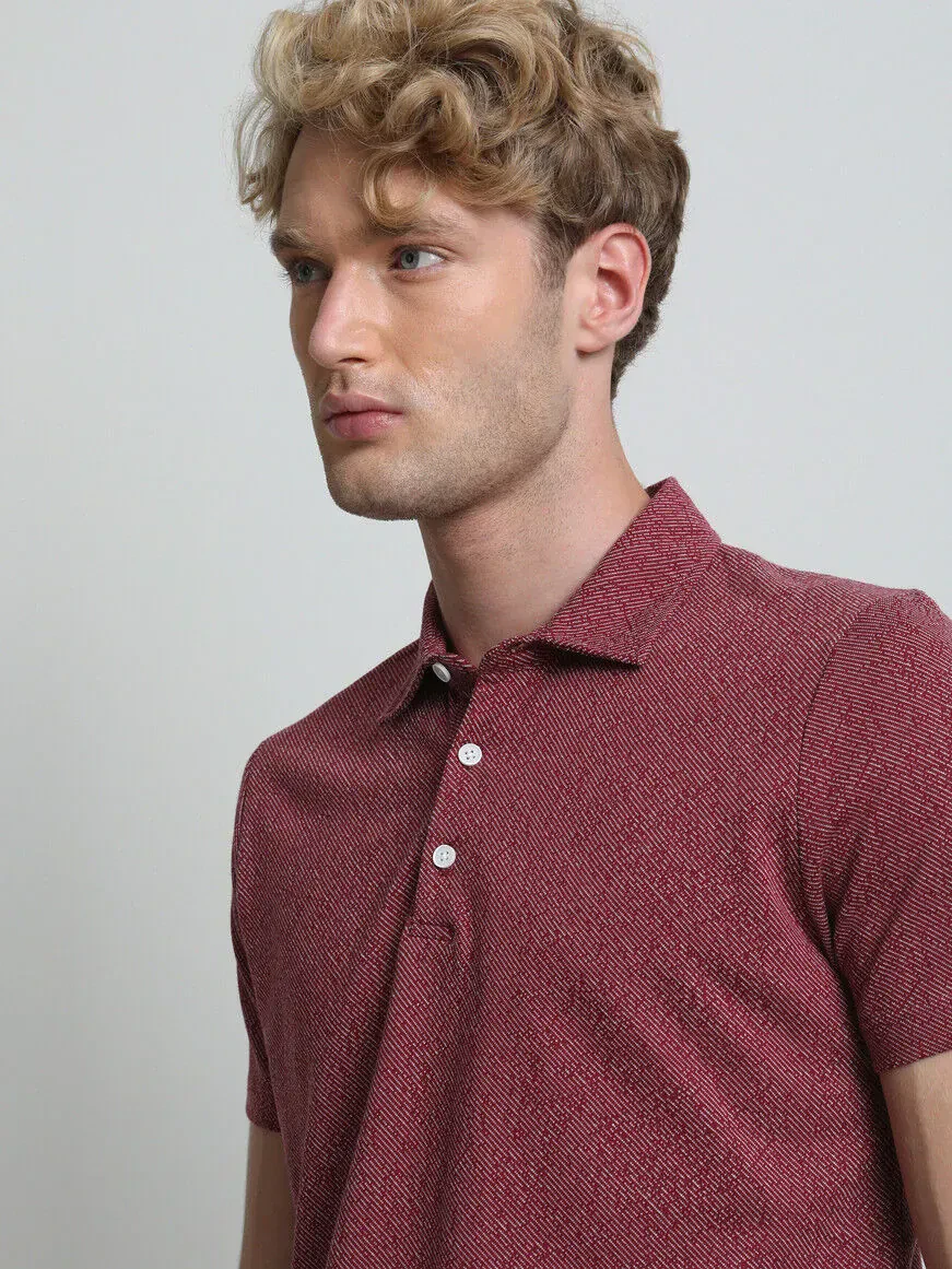 Bordo Desenli Polo Yaka %100 Pamuk T-Shirt - 2