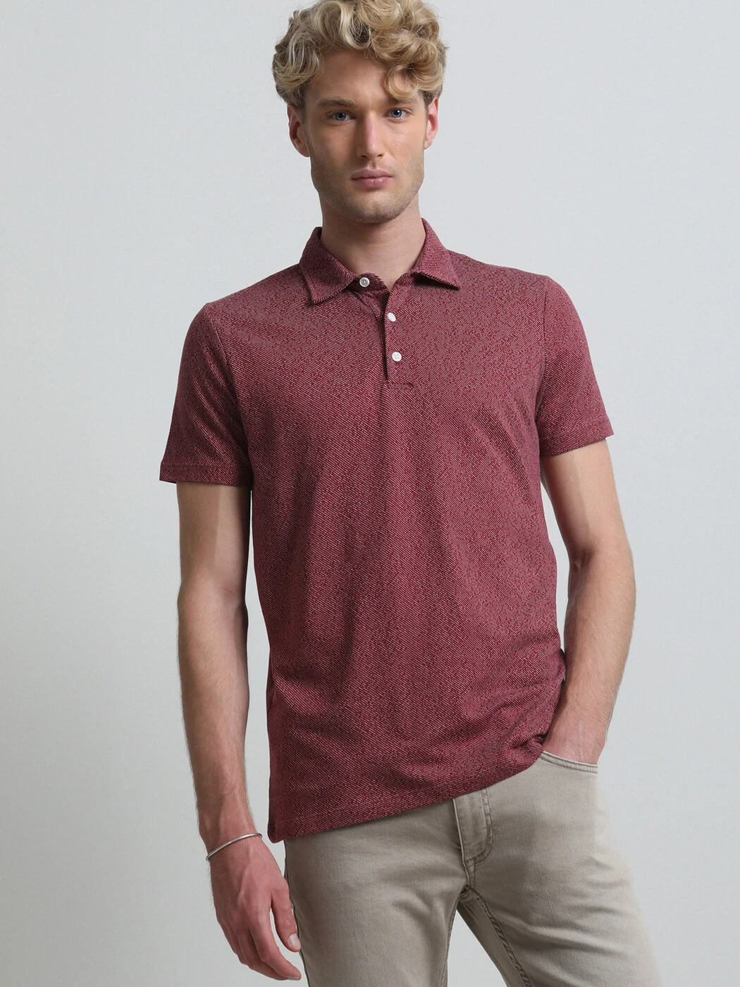 Bordo Desenli Polo Yaka %100 Pamuk T-Shirt - 3