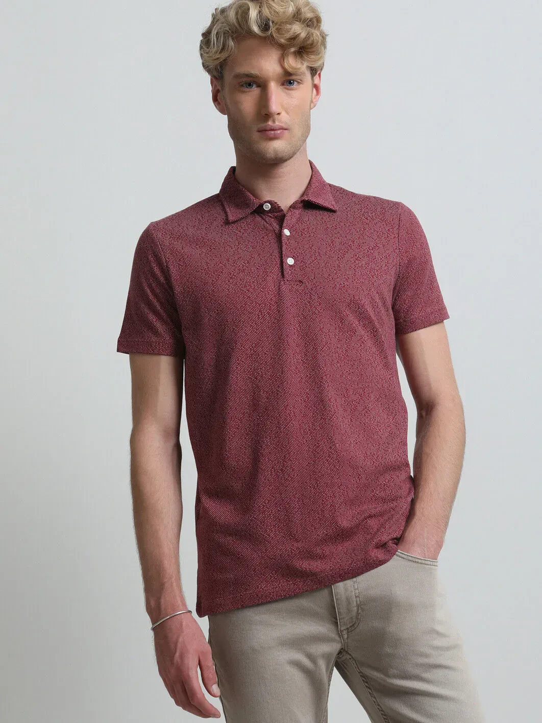 Bordo Desenli Polo Yaka %100 Pamuk T-Shirt - 3