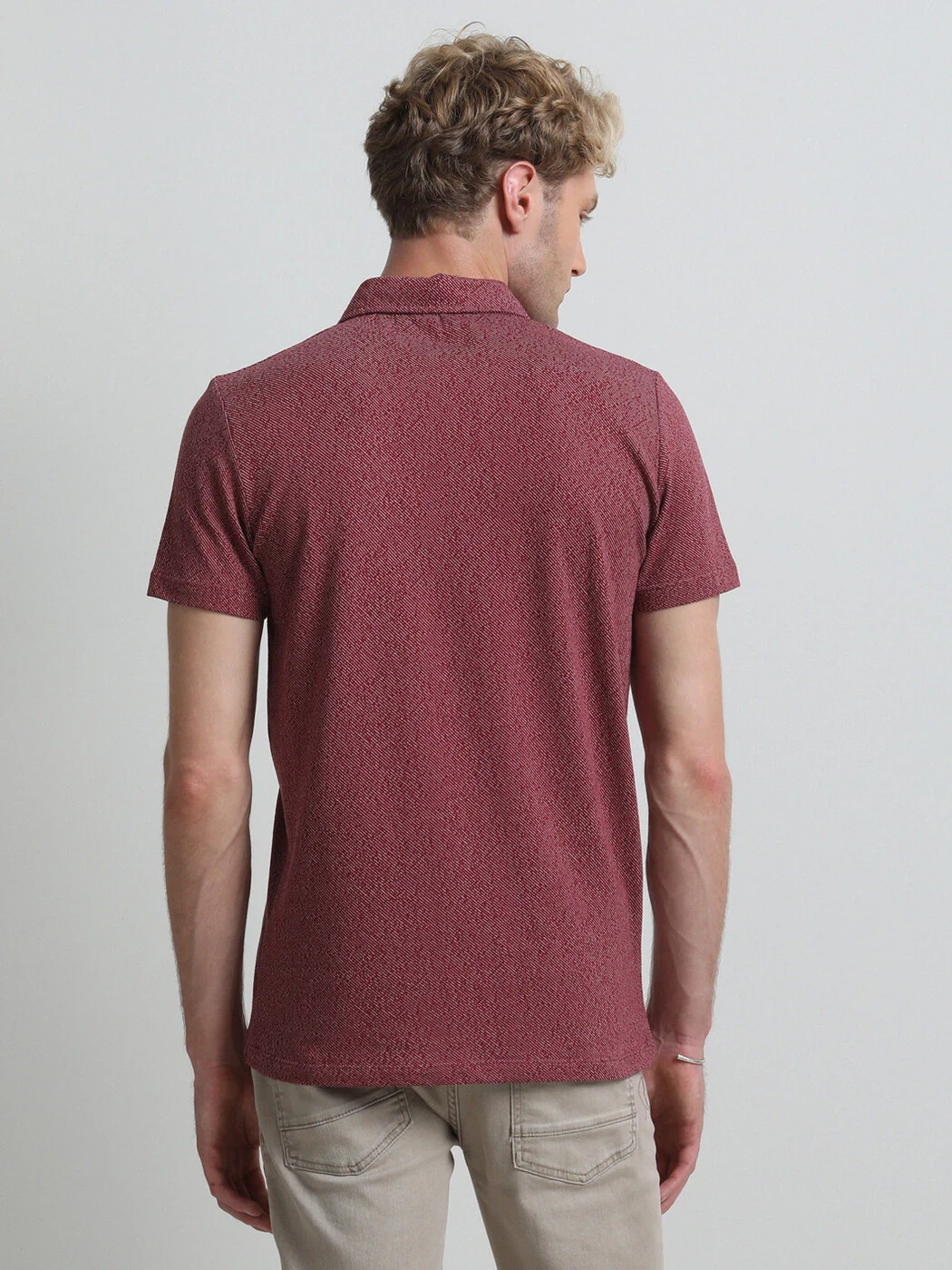 Bordo Desenli Polo Yaka %100 Pamuk T-Shirt - 4