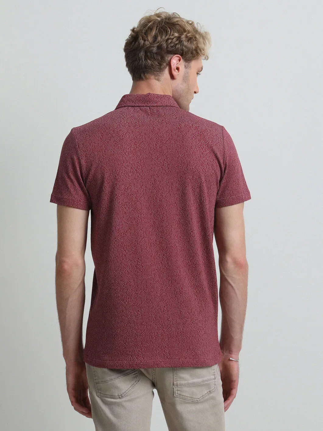 Bordo Desenli Polo Yaka %100 Pamuk T-Shirt - 4