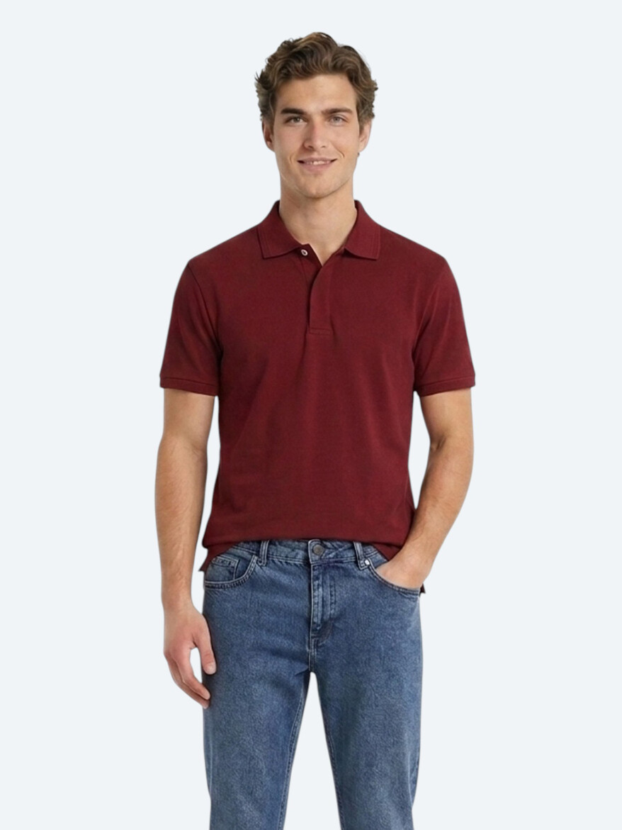 Bordo Düz %100 Pamuk T-Shirt 