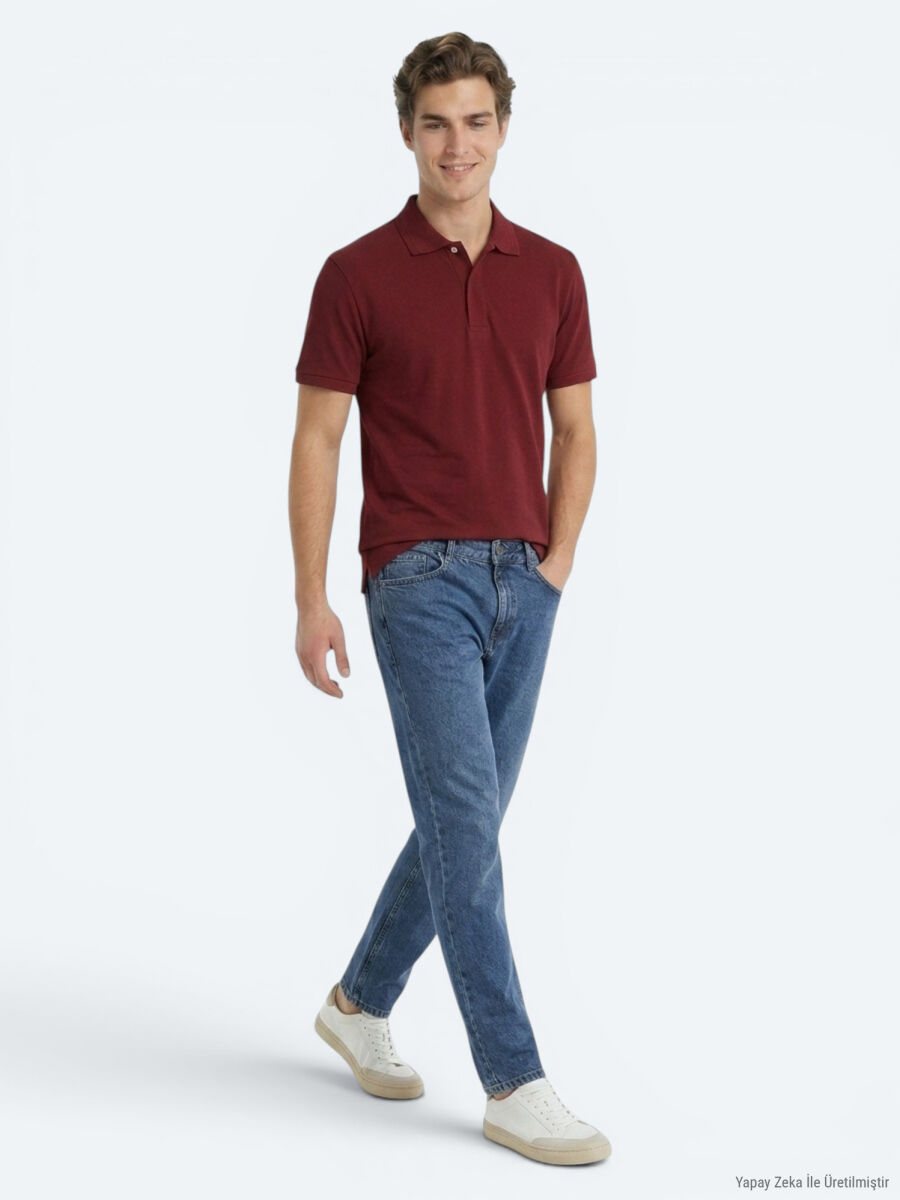 Bordo Düz %100 Pamuk T-Shirt - 3