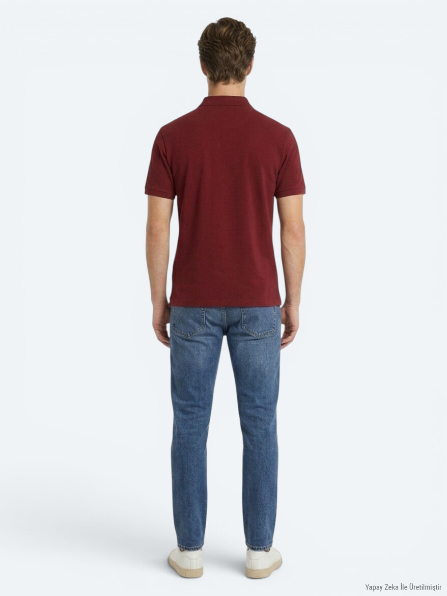Bordo Düz %100 Pamuk T-Shirt - 4
