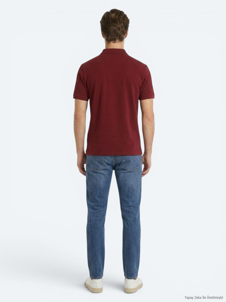 Bordo Düz %100 Pamuk T-Shirt - 4