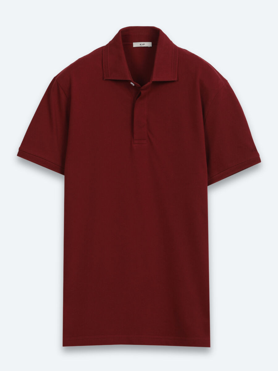 Bordo Düz %100 Pamuk T-Shirt - 5