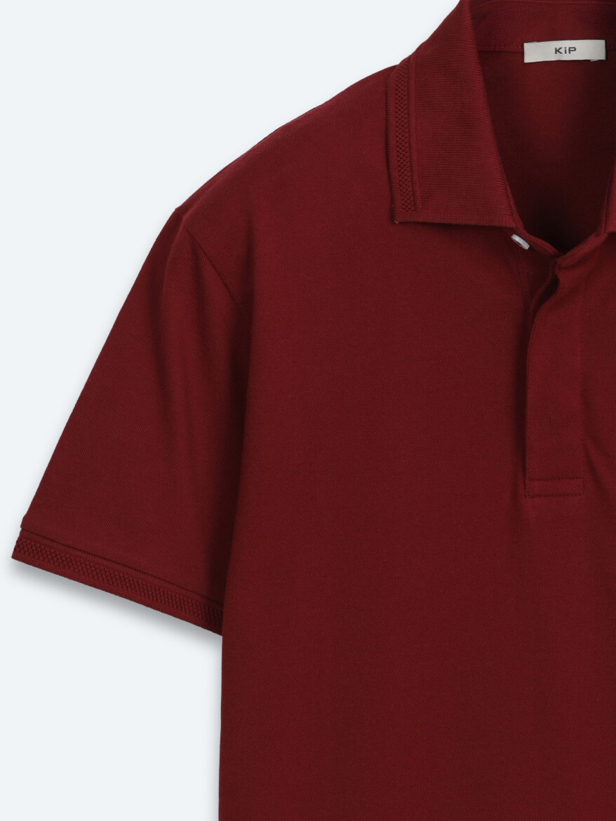 Bordo Düz %100 Pamuk T-Shirt - 6
