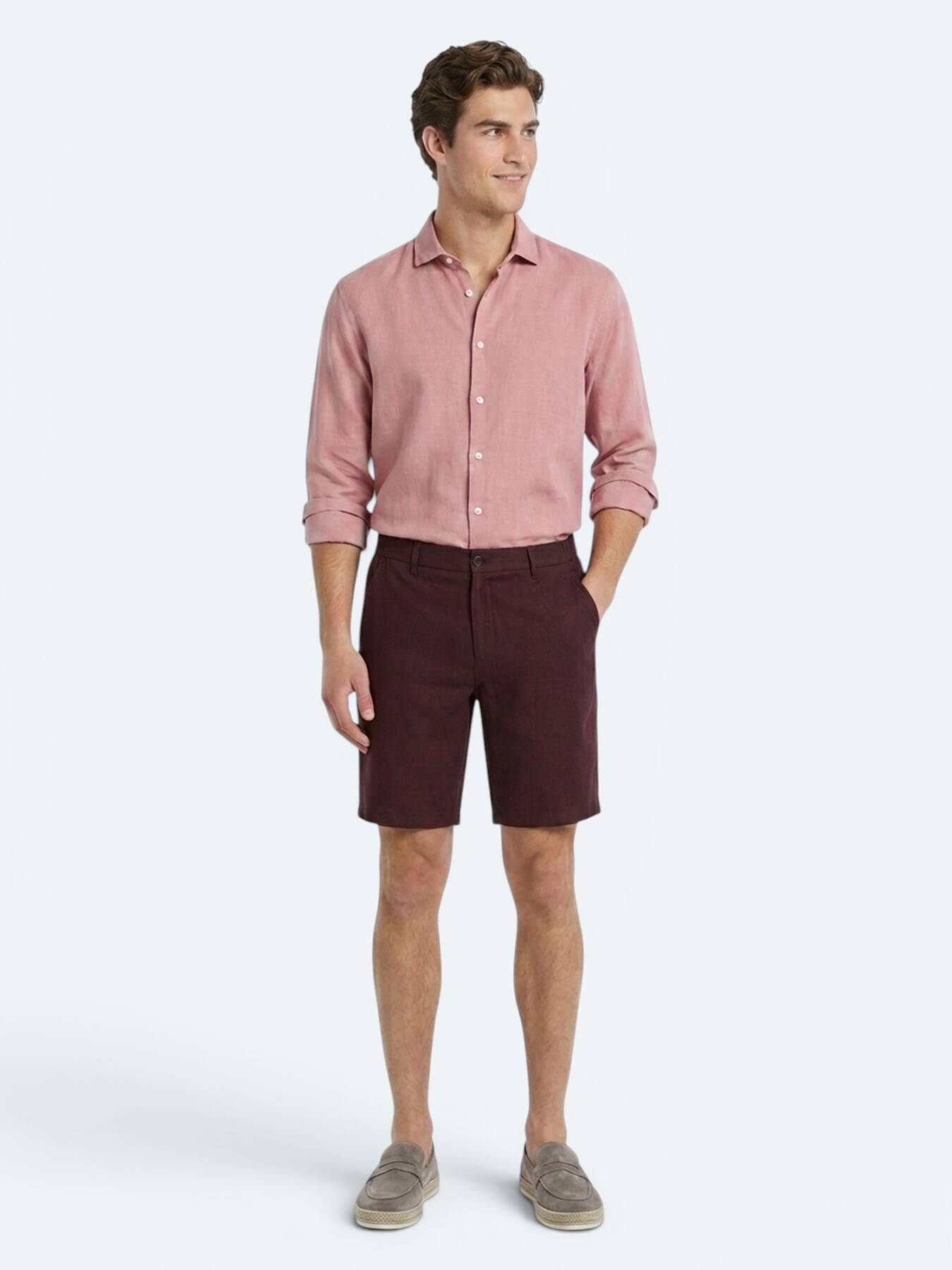 Bordo Düz Dokuma Jogging Fit Casual Pamuk Karışımlı Bermuda