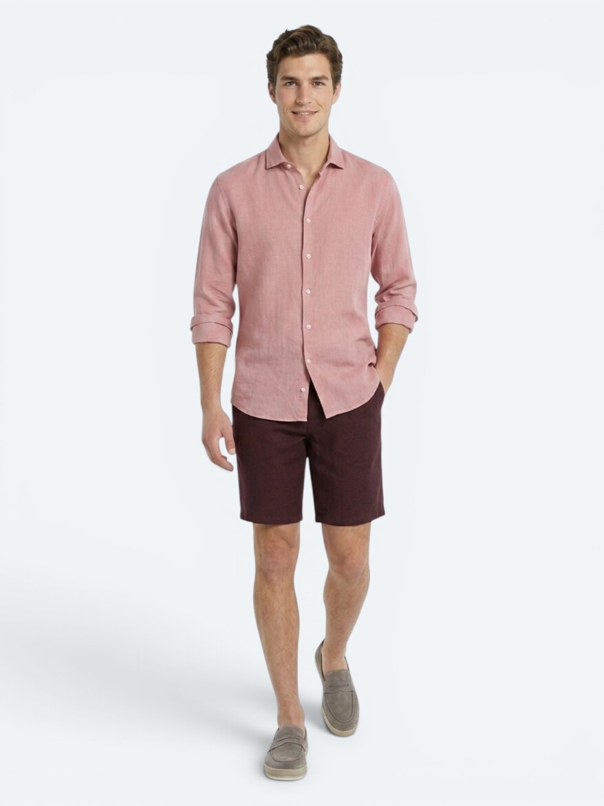 Bordo Düz Dokuma Jogging Fit Casual Pamuk Karışımlı Bermuda - KİP
