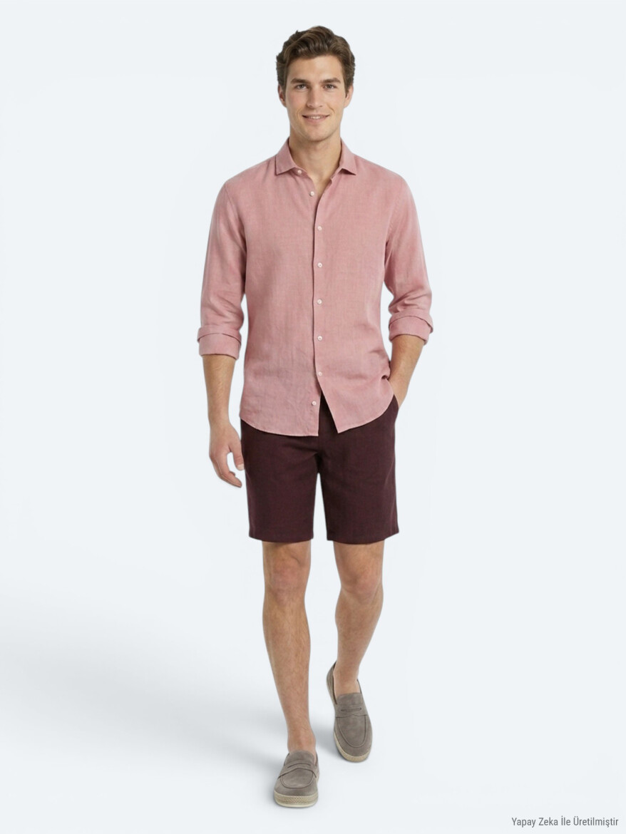 Bordo Düz Dokuma Jogging Fit Casual Pamuk Karışımlı Bermuda - KİP
