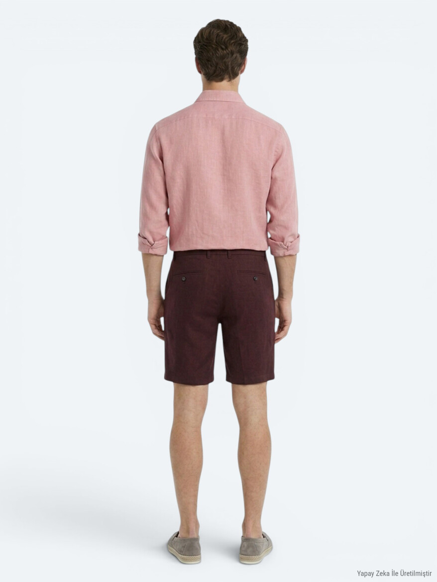 Bordo Düz Dokuma Jogging Fit Casual Pamuk Karışımlı Bermuda - 5