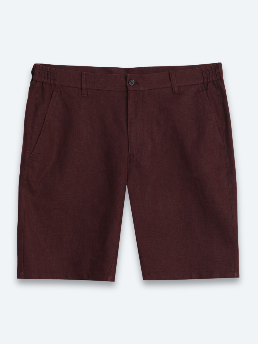 Bordo Düz Dokuma Jogging Fit Casual Pamuk Karışımlı Bermuda - 6