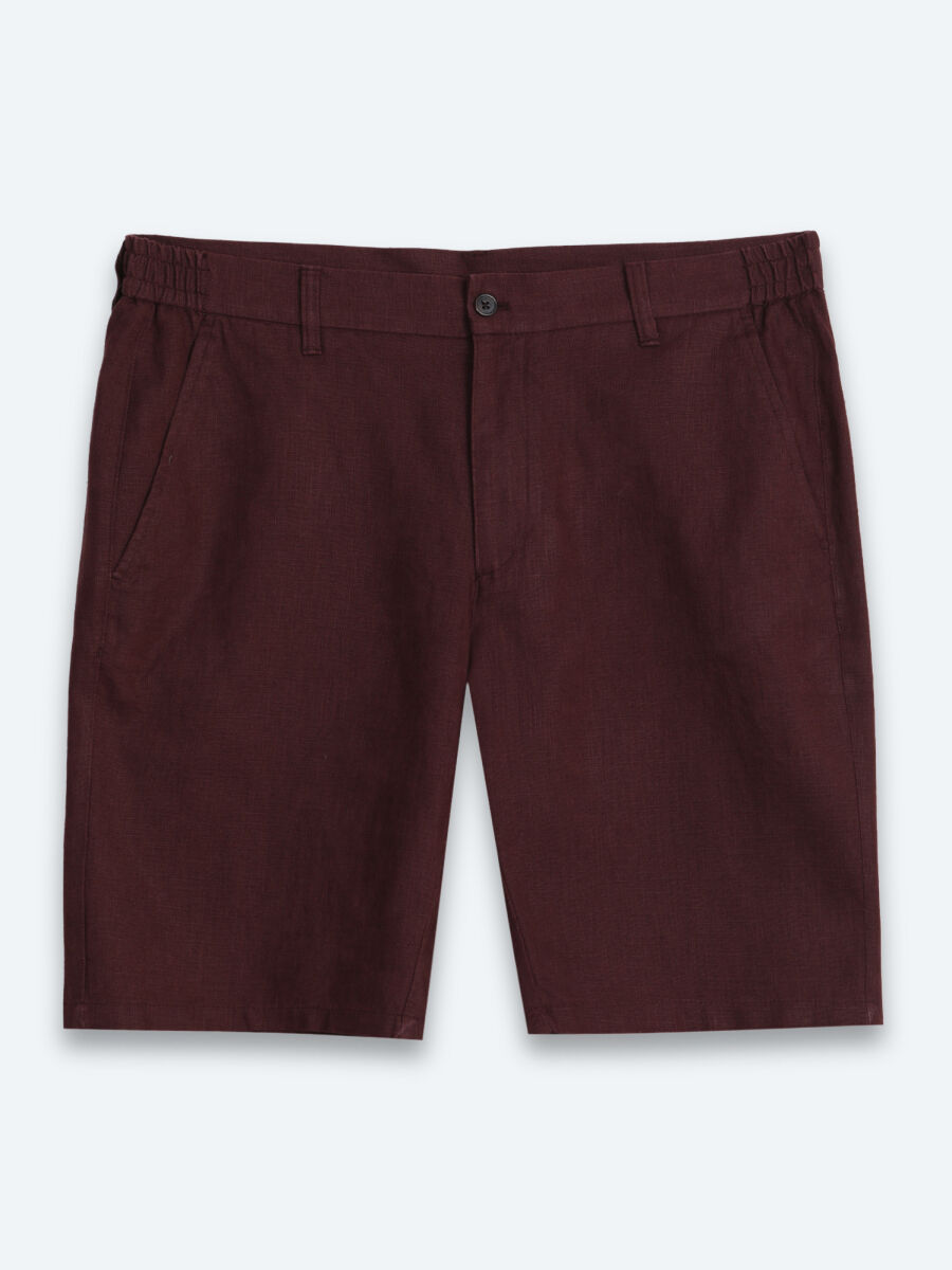 Bordo Düz Dokuma Jogging Fit Casual Pamuk Karışımlı Bermuda - 6