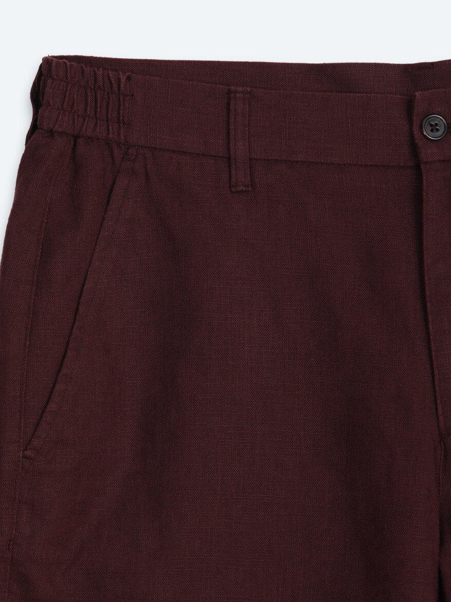 Bordo Düz Dokuma Jogging Fit Casual Pamuk Karışımlı Bermuda - 7