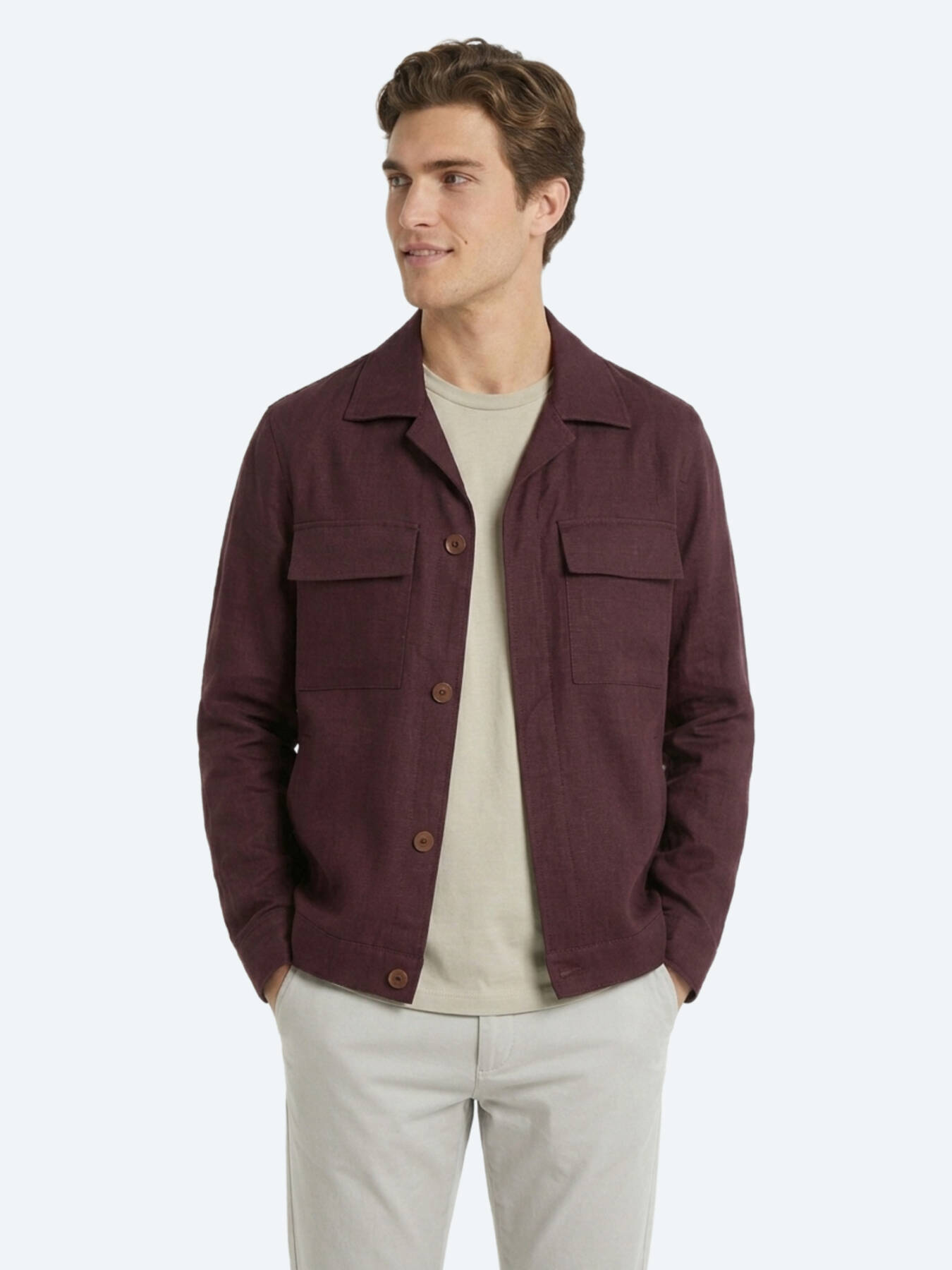 Bordo Düz Oversize Fit Uzun Dokuma Pamuk Karışımlı Overshırt